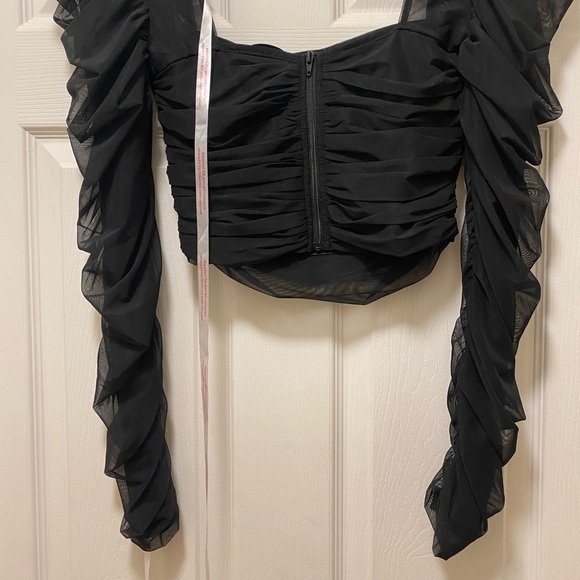 Black Mesh Ruched Front Milkmaid Top from MISGUIDED. Size 6. NEVER BEEN WORN ! - Picture 5 of 5